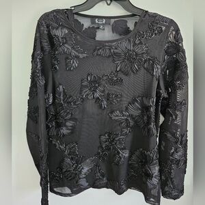 A.Z.I. ribbon embroidered semi-sheer blouse